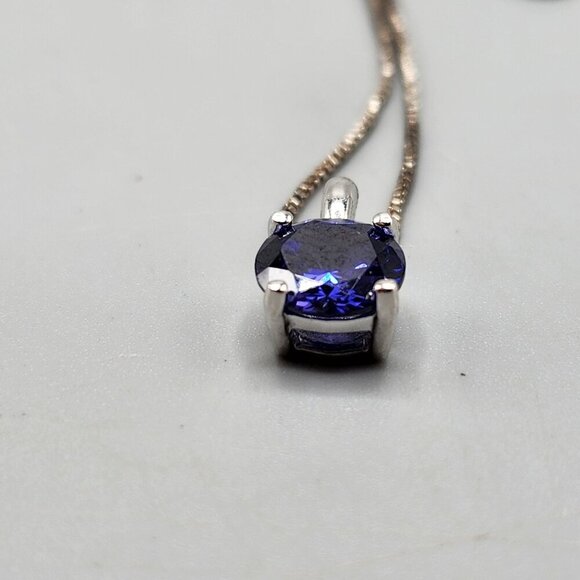 Blue CZ Solitaire Pendant Thailand Sterling Silver Chain Italy ADI 3.5g - Picture 4 of 10